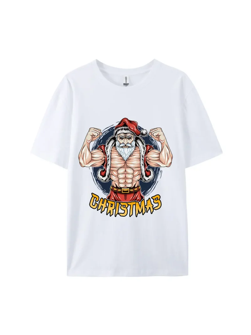 Christmas Muscular Santa Claus Graphic Tee - Image 3