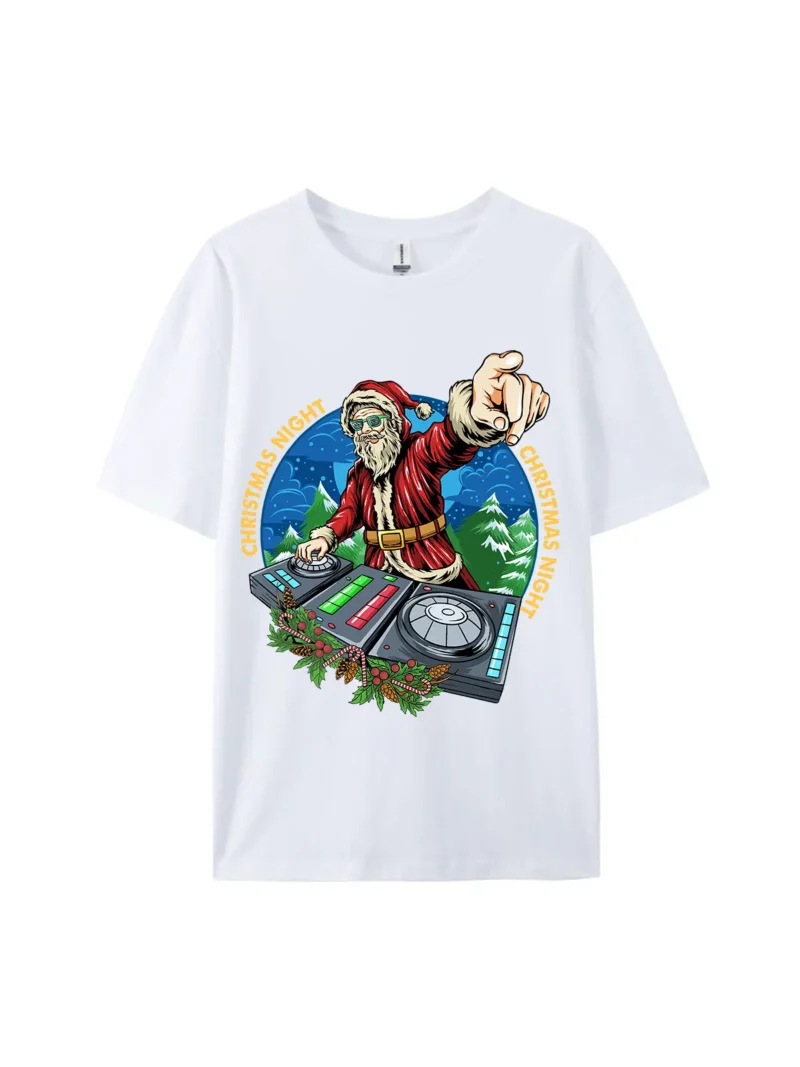 Night DJ Santa Claus Graphic Tee - Image 3