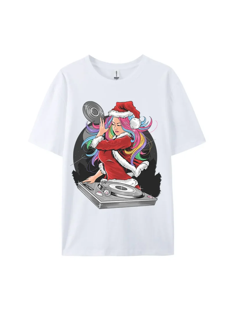 DJ Santa Woman Christmas Graphic Tee - Image 3