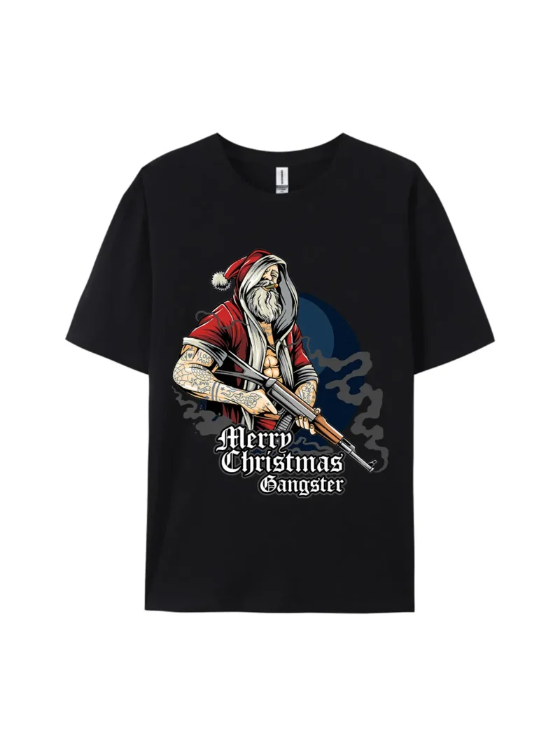 Merry Christmas Gangster Santa Claus Graphic Tee - Image 2