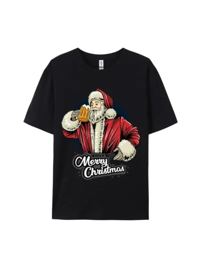 Christmas Santa Claus Drinking Beer Graphic Tee