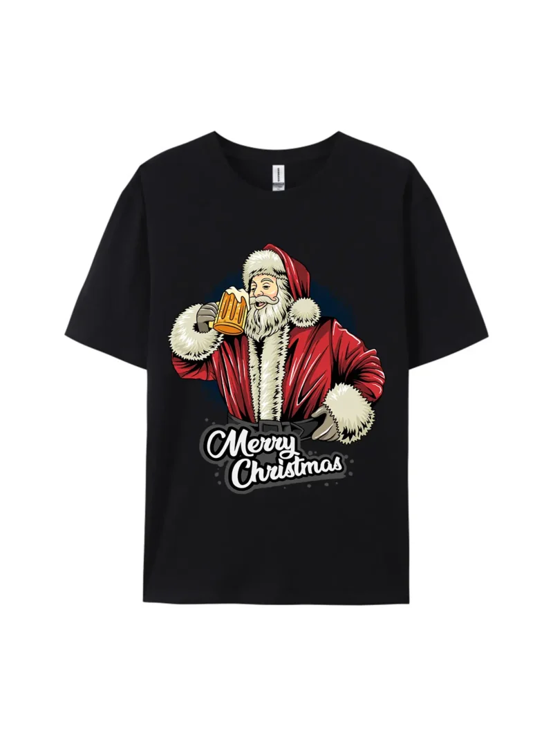 Christmas Santa Claus Drinking Beer Graphic Tee