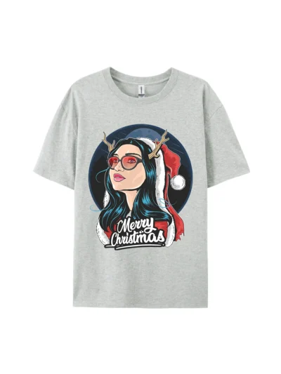 Woman Santa Claus in Deer Ear Graphic Tee