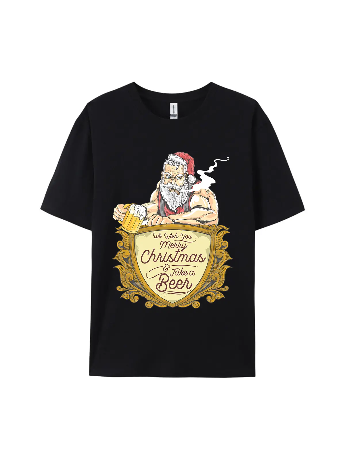 Muscular Santa Claus & Beer Graphic Tee - Image 2