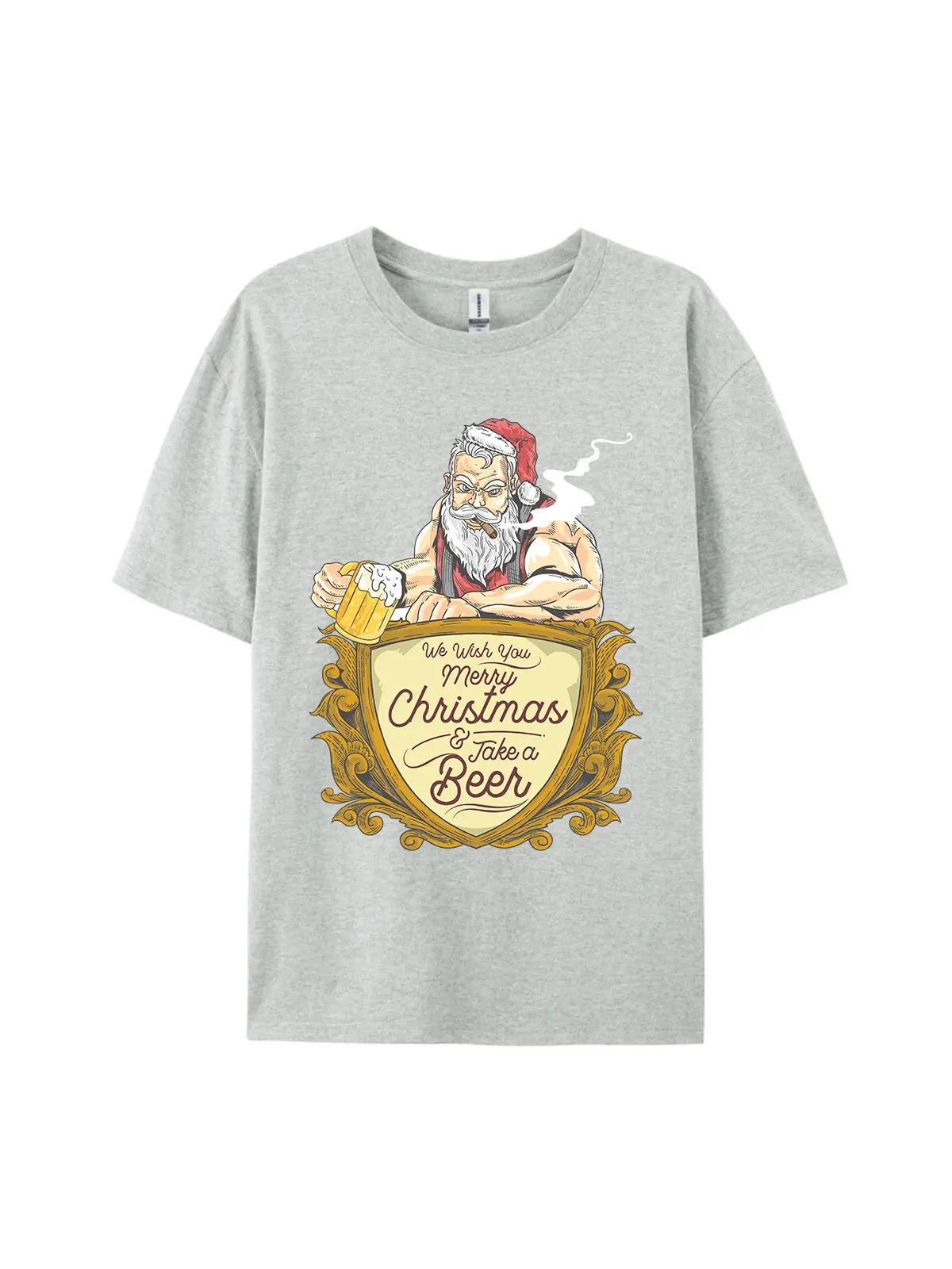 Muscular Santa Claus & Beer Graphic Tee