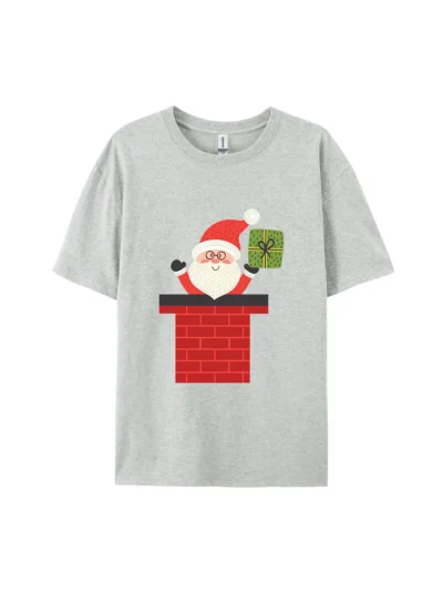 Santa Claus in Chimney with Gift Graphic Tee