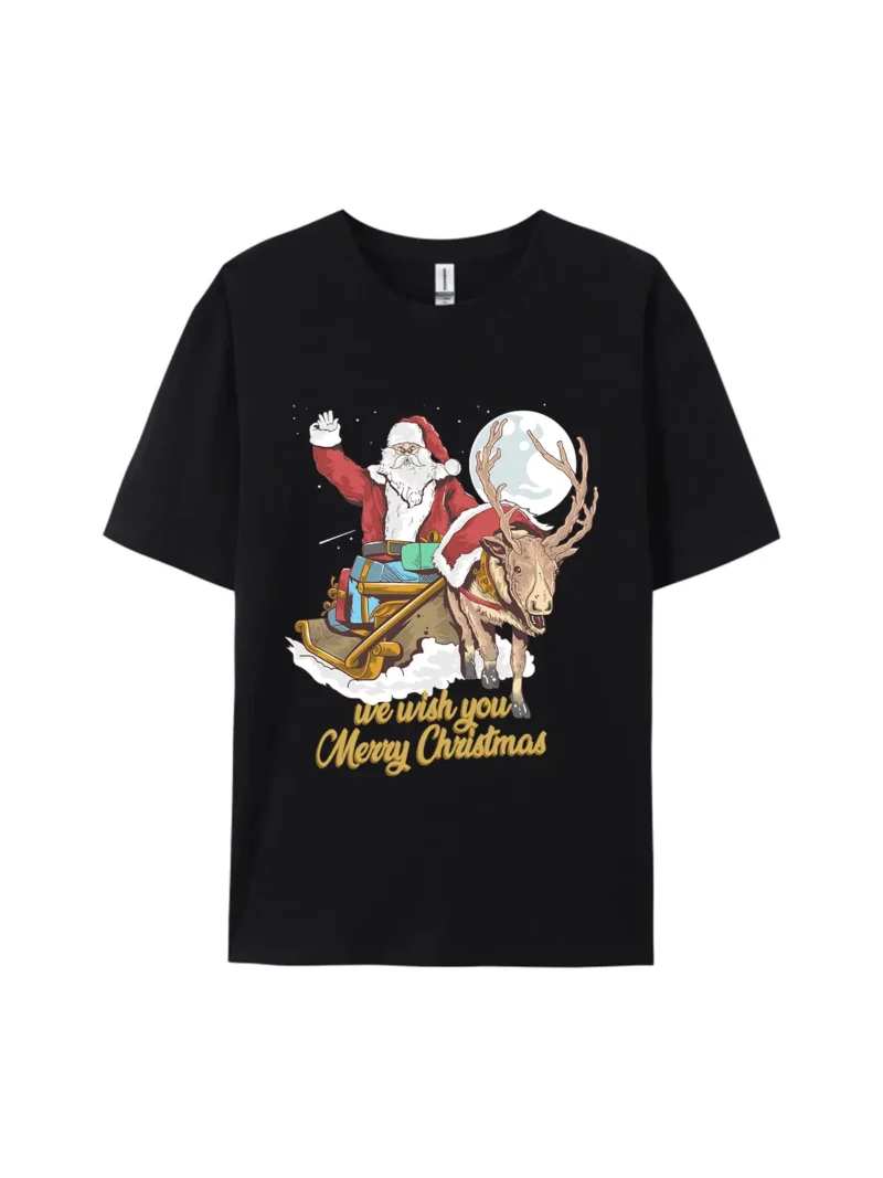 Santa Claus in Sleigh with Reindeer Graphic Tee - Image 2