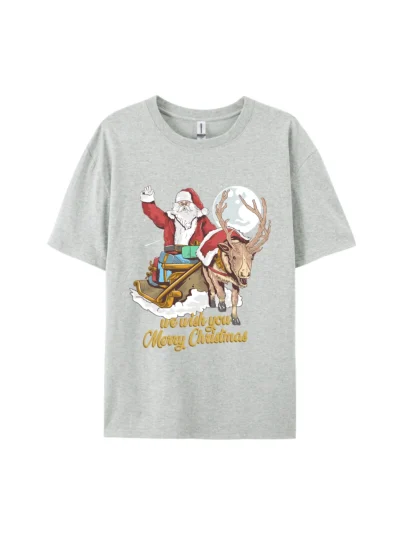 Santa Claus in Sleigh with Reindeer Graphic Tee
