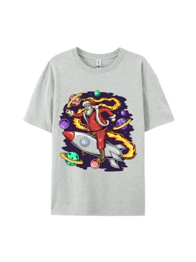Santa Claus on Rocket in Space Graphic Tee
