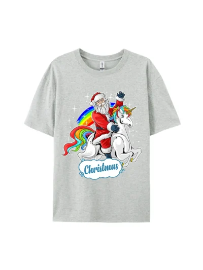 Santa Claus Riding Unicorn Christmas Graphic Tee