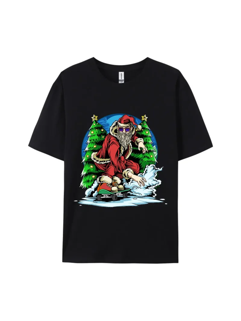 Santa Claus Skateboarding Christmas Graphic Tee - Image 2