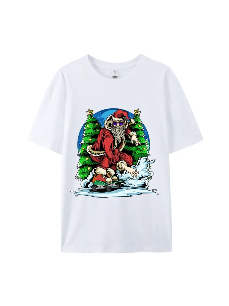 Santa Claus Skateboarding Christmas Graphic Tee - Image 3