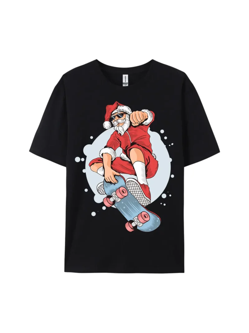 Skateboarding Santa Claus Christmas Graphic Tee - Image 2
