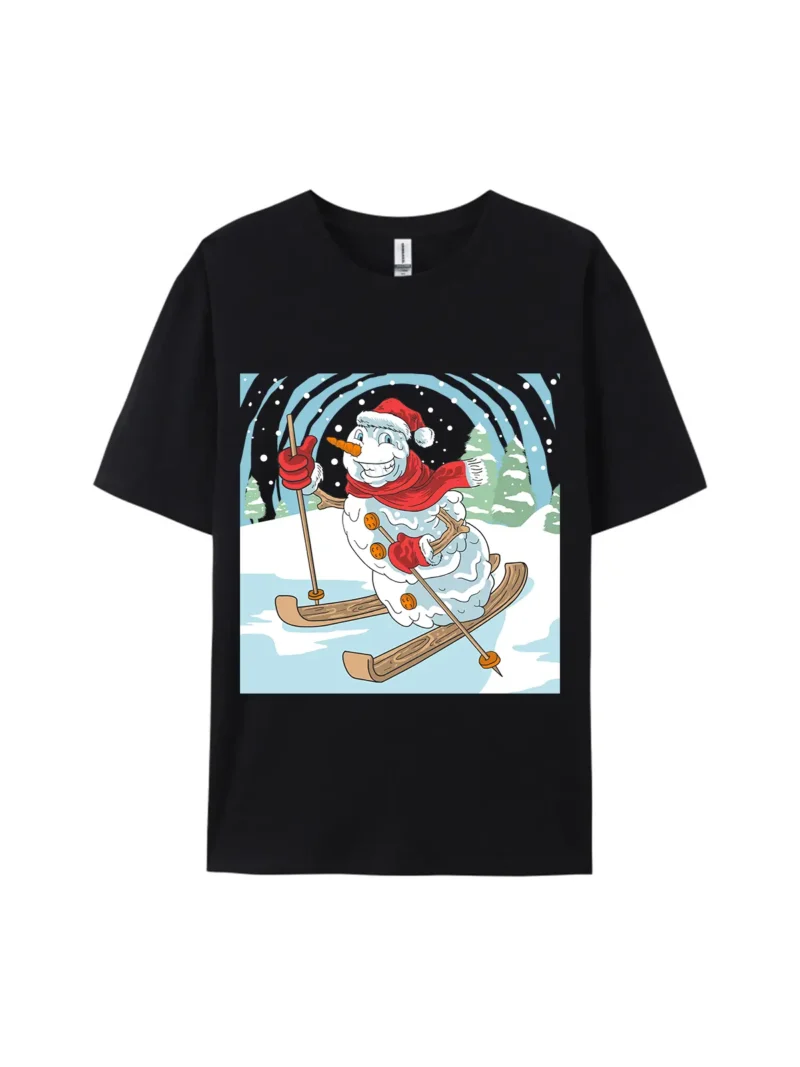 Skiing Snowman Christmas Graphic Tee - Image 2
