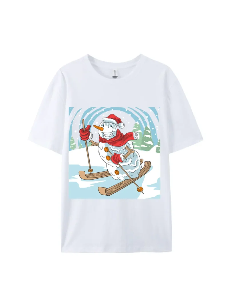 Skiing Snowman Christmas Graphic Tee - Image 3