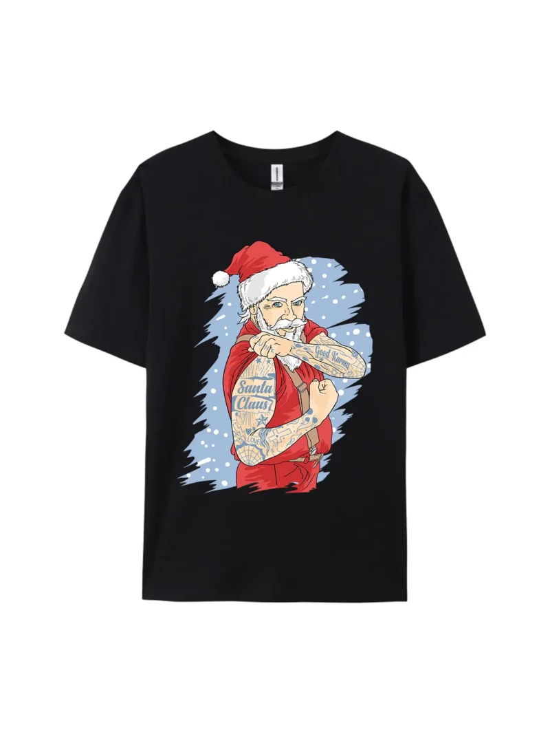 Tattooed Santa Claus Christmas Graphic Tee - Image 2