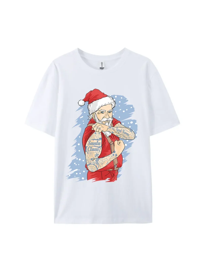 Tattooed Santa Claus Christmas Graphic Tee - Image 3
