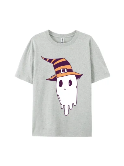 Ghost with Striped Witch Hat Graphic Tee