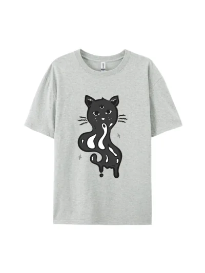 Melting Black Cat with Three Eyes Graphic Tee