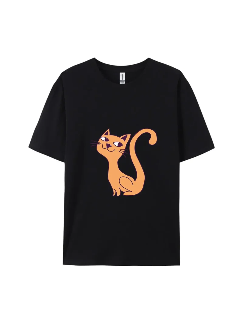 Halloween Cartoon Orange Cat Graphic Tee - Image 2
