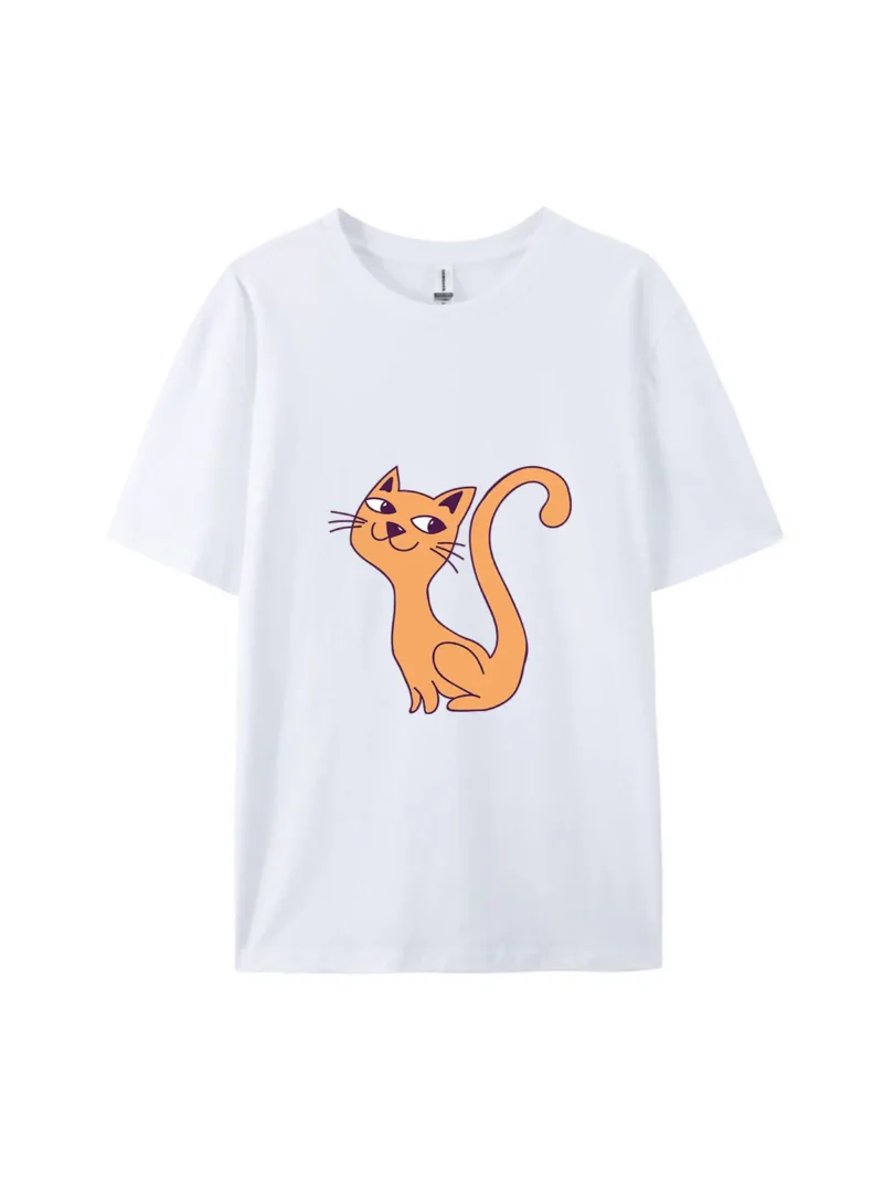 Halloween Cartoon Orange Cat Graphic Tee - Image 4