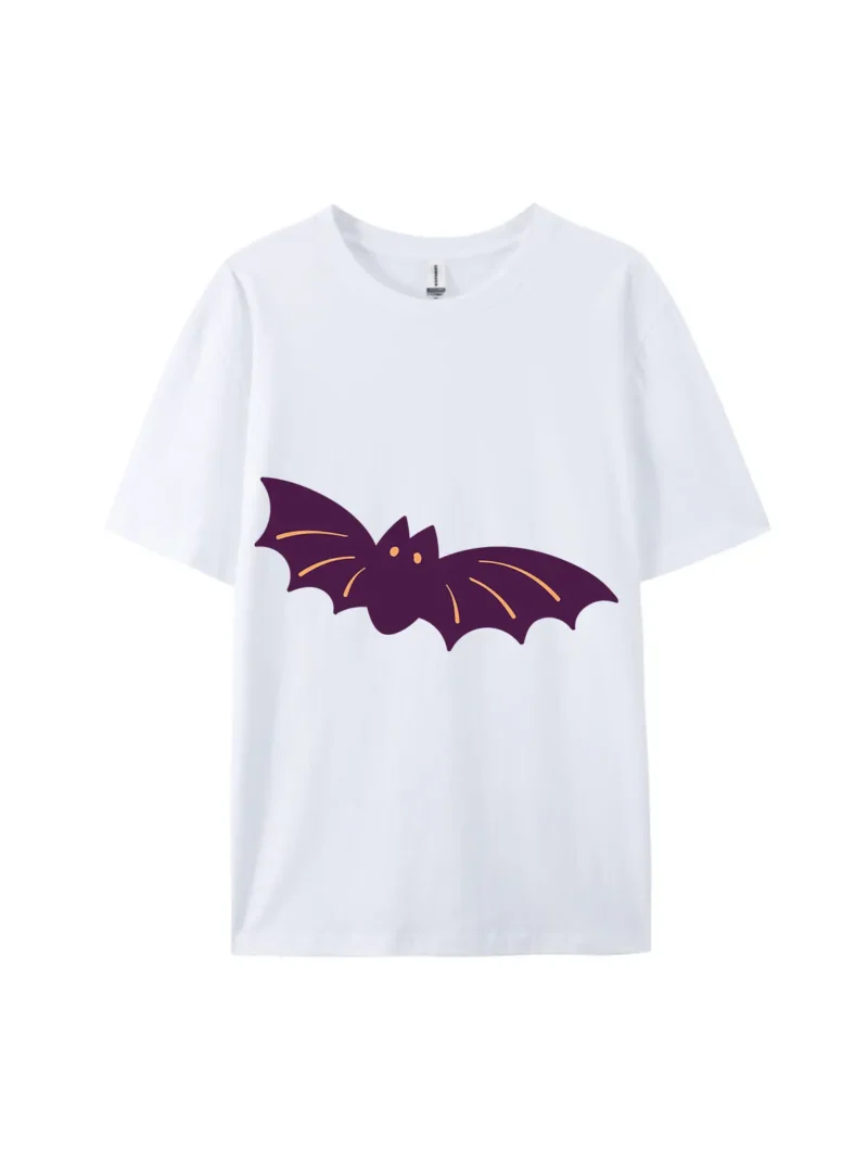 Halloween Cartoon Purple Bat Graphic Tee - Image 4