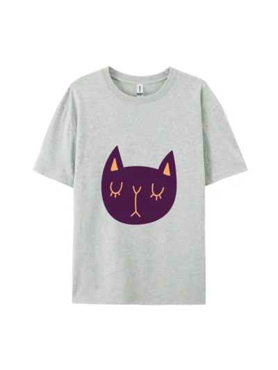 Cartoon Purple Cat Face Graphic Tee