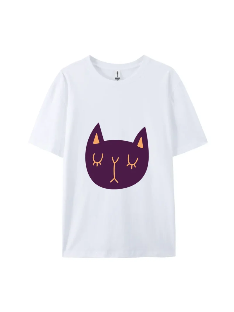 Cartoon Purple Cat Face Graphic Tee - Image 4