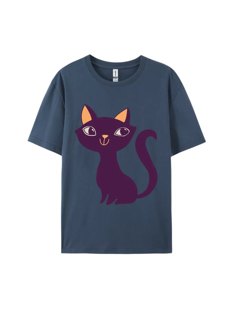 Halloween Cartoon Purple Cat Graphic Tee - Image 3