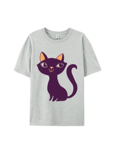 Halloween Cartoon Purple Cat Graphic Tee