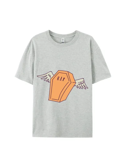 Cartoon Winged R.I.P Coffin Graphic Tee