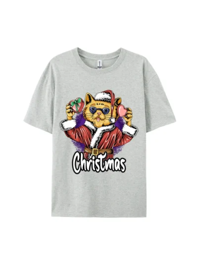 Christmas Cat in Santa Outfit Graphic Tee