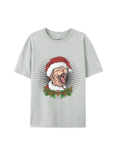Christmas Cat in Santa Hat Graphic Tee