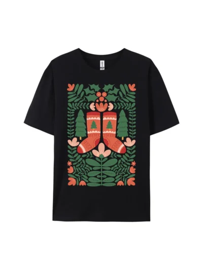 Christmas Socks & Holly Graphic Tee For Women Men