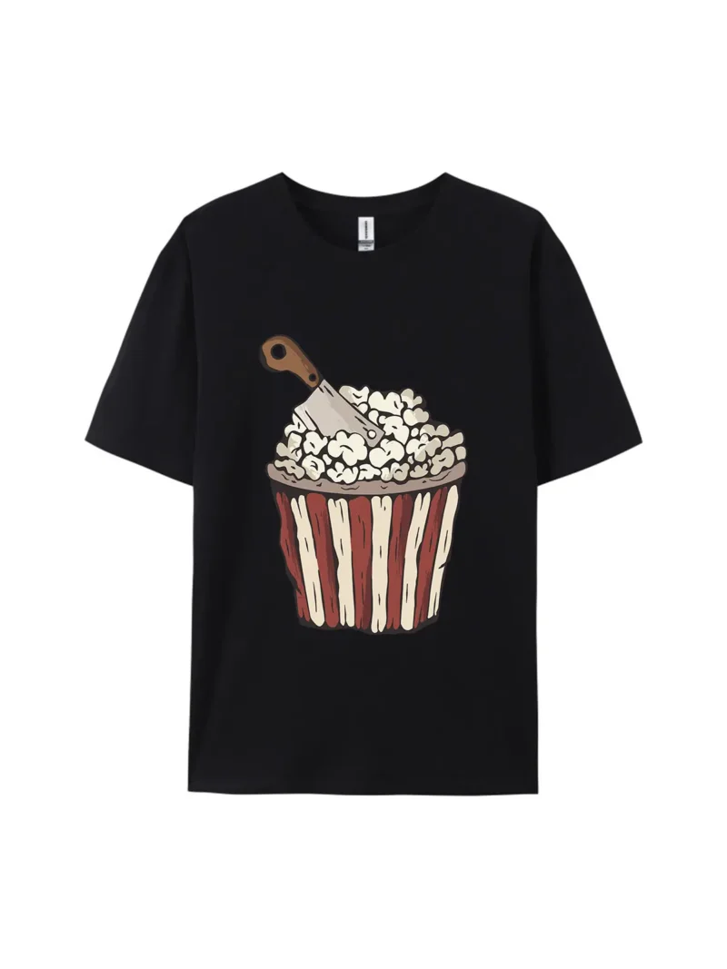 Creative Popcorn With Kitchen Knife Graphic Tee - Image 2