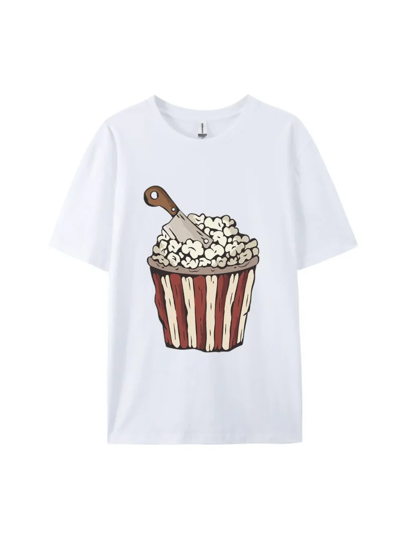 Creative Popcorn With Kitchen Knife Graphic Tee - Image 4