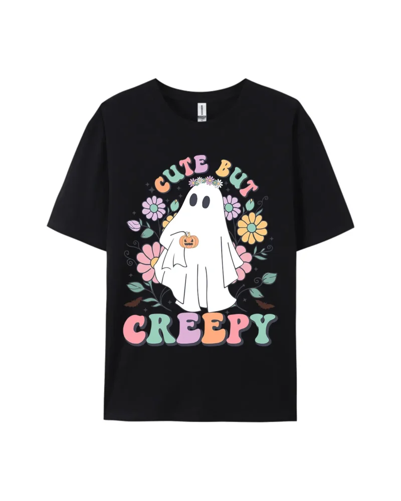 Cute But Creepy Ghost Flower Style A Print Tee - Image 2