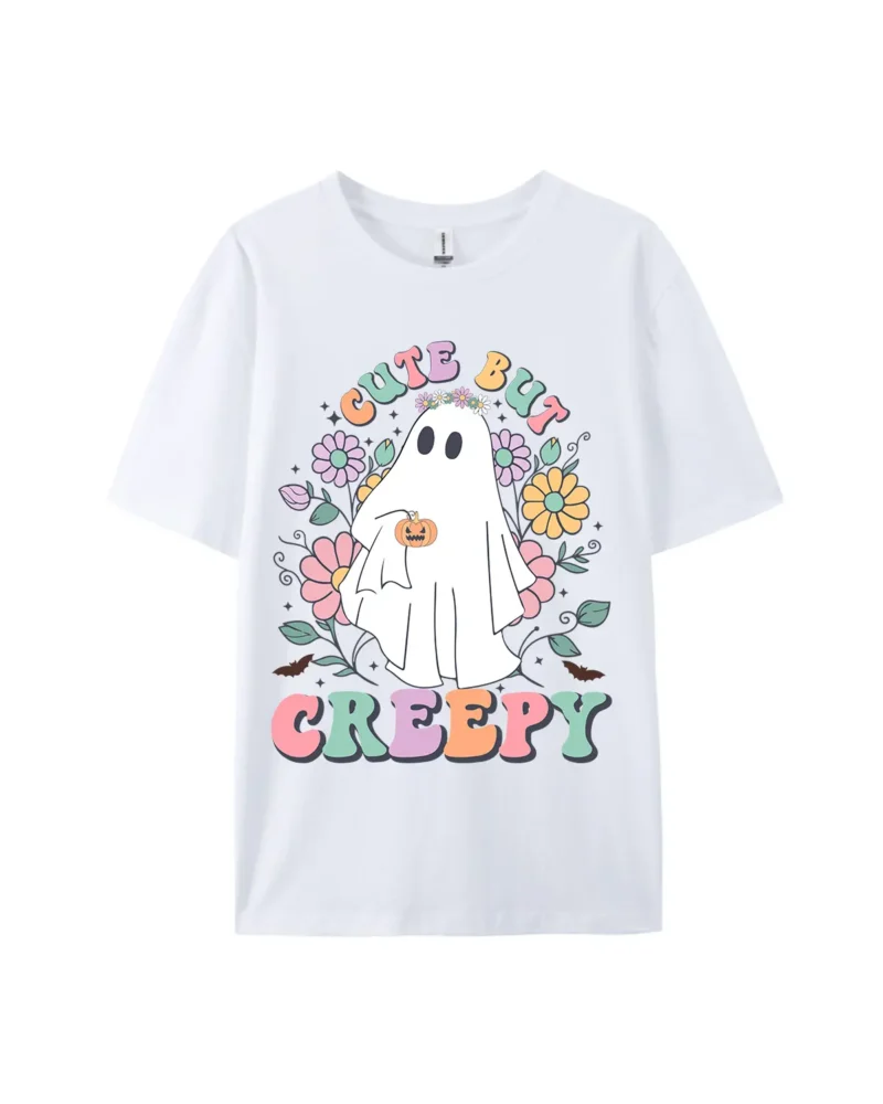 Cute But Creepy Ghost Flower Style A Print Tee - Image 4