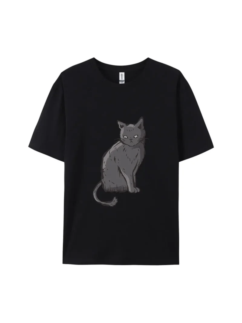 Cute Cartoon Gray Cat A Graphic Tee - Image 2