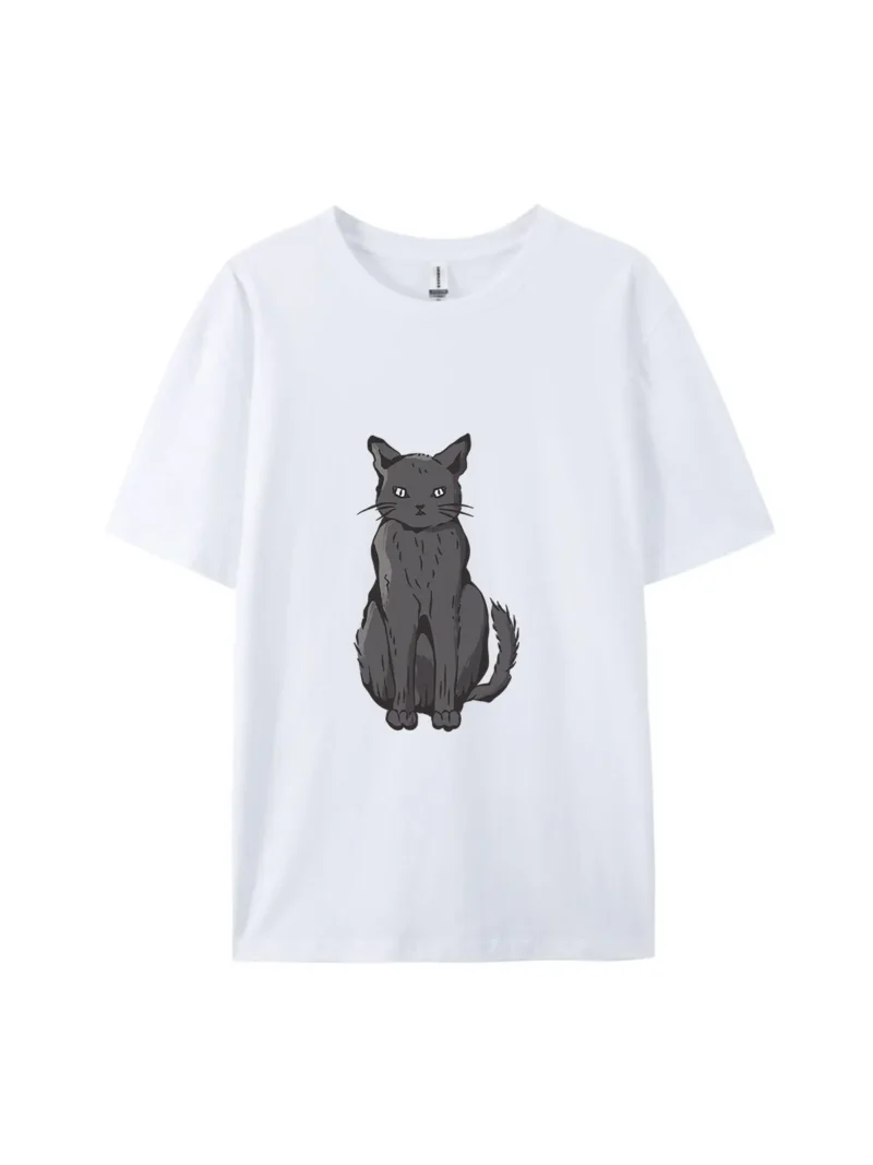 Cute Cartoon Gray Cat B Graphic Tee - Image 4