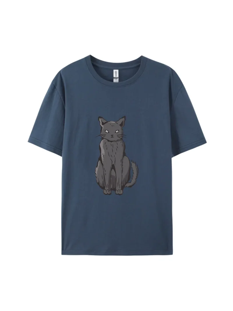 Cute Cartoon Gray Cat B Graphic Tee - Image 3