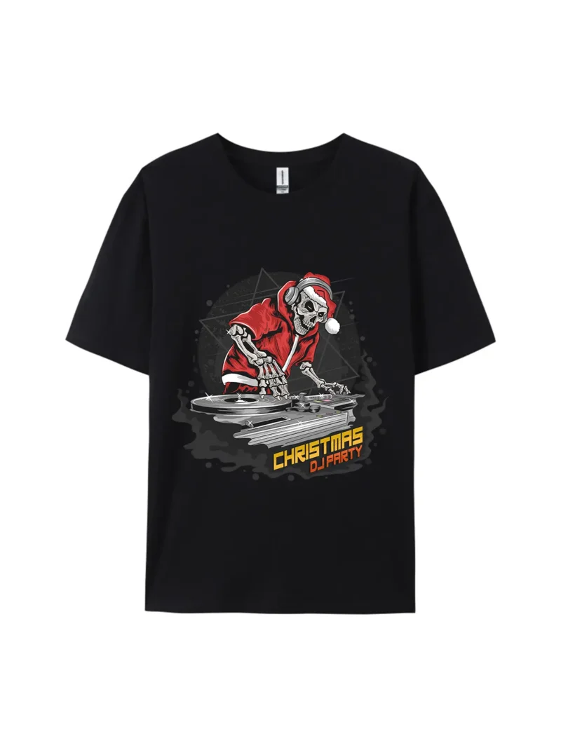 DJ Skull Santa Claus Party Graphic Tee - Image 2