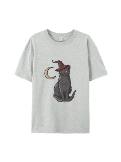 Cartoon Black Cat With Witch Hat Graphic Tee