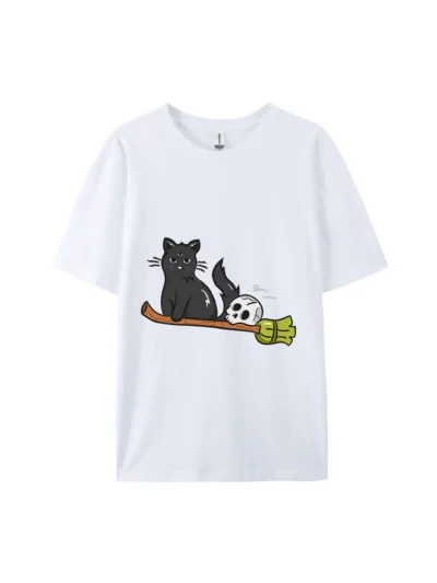 Halloween Black Cat and Skull Graphic Tee