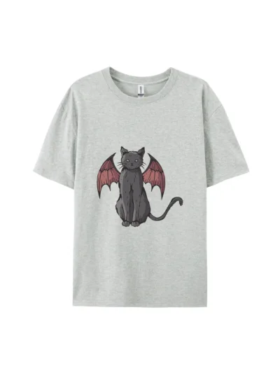 Halloween Black Cat with Bat Wings Graphic Tee