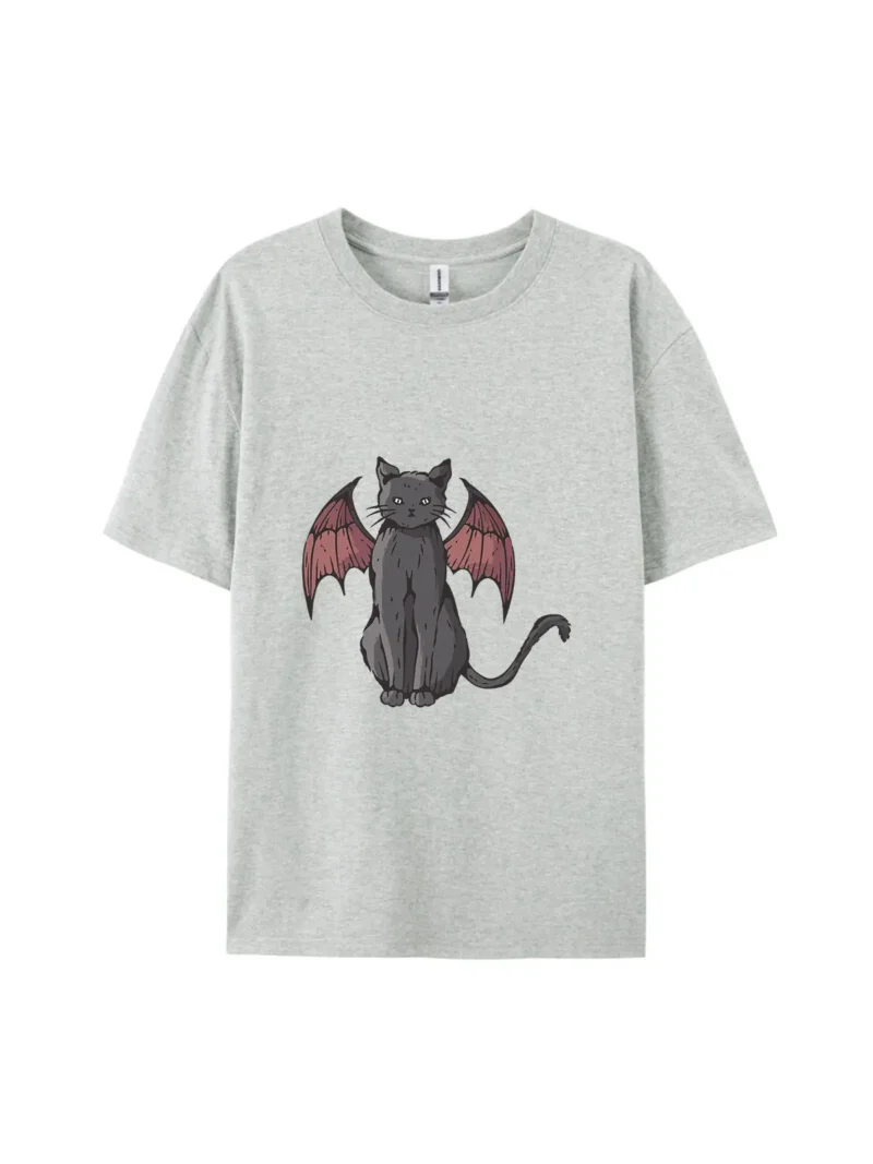Halloween Black Cat with Bat Wings Graphic Tee