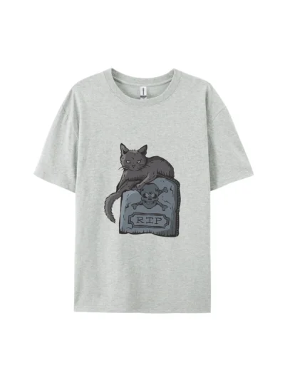 Halloween Cartoon Cat on Tombstone Graphic Tee