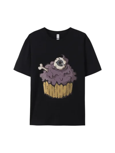 Cartoon Eyeball Cupcake With Skull Graphic Tee