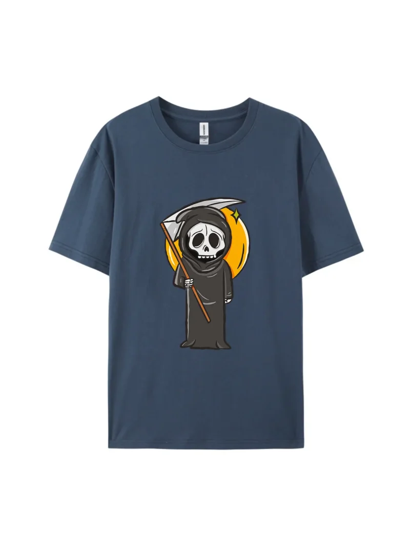 Halloween Cartoon Grim Reaper Graphic Tee - Image 3