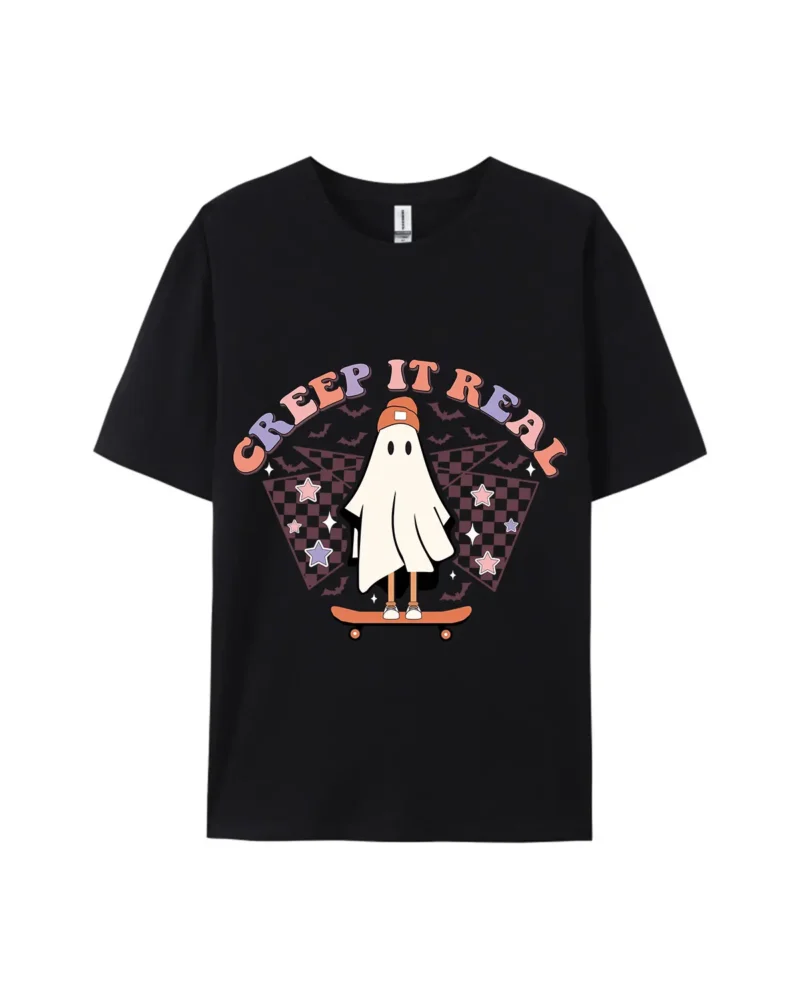 Halloween Creep It Real Skate Ghost Graphic Tee - Image 2